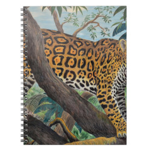 Caderno Espiral Pastel Jaguar: desenho da selva.