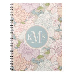 Caderno Espiral Pastel Peony & Butterfly Fllower Pattern
