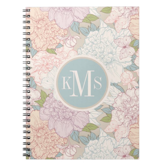 Caderno Espiral Pastel Peony & Butterfly Fllower Pattern (Frente)