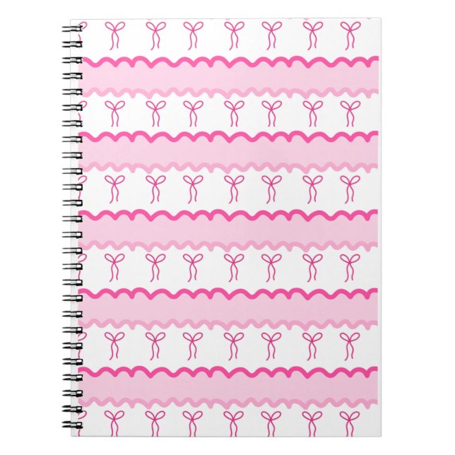 Caderno Espiral Pastel Pink Bow Seamless Pattern – Cute Aesthetic  (Frente)