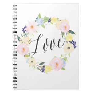 Caderno Espiral Pastel Primavera Floral Wreath   Notebook Amor