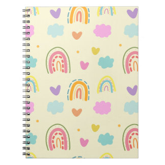 Caderno Espiral "Pastel Rainbow e Cloud Pattern