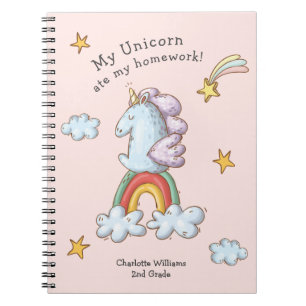 Caderno Espiral Pastel Rosa Engraçado Unicórnio Comeu Minha Casa