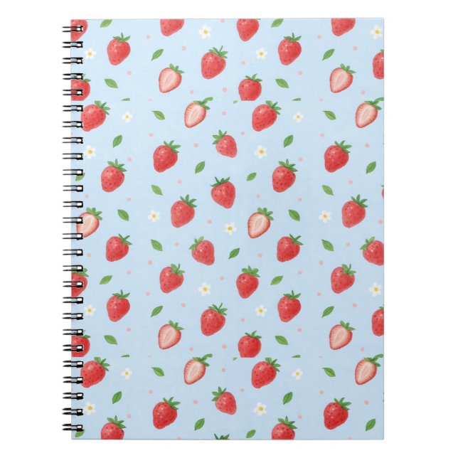 Caderno Espiral Pastel Strawberry Sonha com padrão sem costura (Frente)