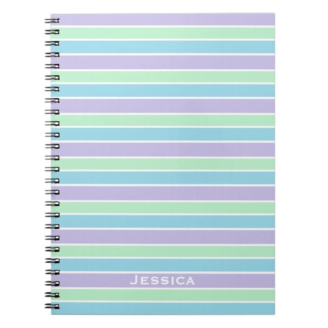 Caderno Espiral Pastel Stripes Personalizadas (Frente)