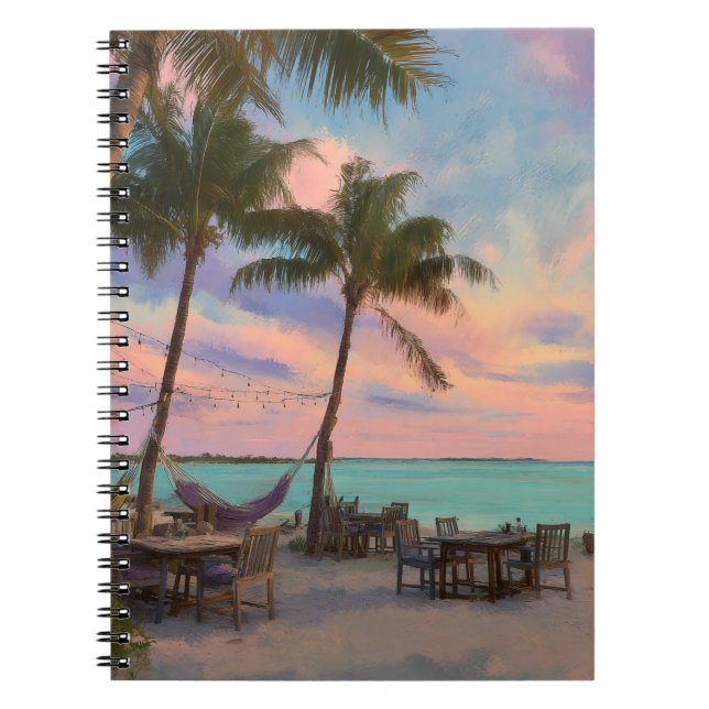 Caderno Espiral Pastel Sunset Beach Hammock Paradise Art (Frente)