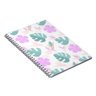 Caderno Espiral Pastel Tropical Floral Pattern