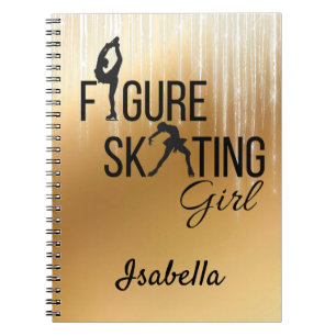 Caderno Espiral Pastilha Dourada da garota de patinação no noteb