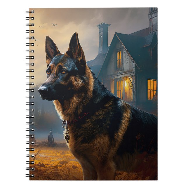 Caderno Espiral Pastor Alemão de Halloween Assustador (Frente)