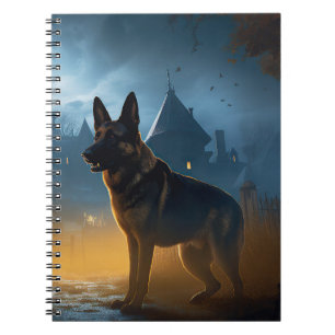 Caderno Espiral Pastor Alemão de Halloween Assustador