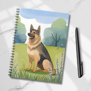 Caderno Espiral Pastor Alemão Pintura em Aquarela de Cachorro