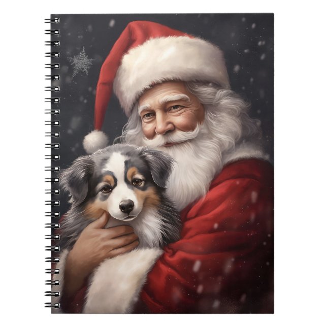 Caderno Espiral Pastor Australiano com Papai Noel Natal (Frente)