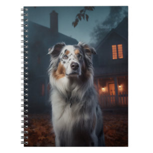 Caderno Espiral Pastor Australiano de Halloween Assustador