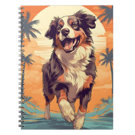 Caderno Espiral Pastor australiano numa praia tropical