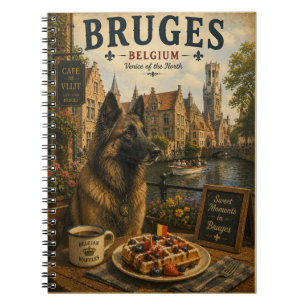Caderno Espiral Pastor Belga em Arte de Viagem Vintage de Bruges