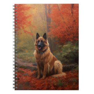 Caderno Espiral Pastor Belga entre Folhas de Outono Caídas Inspira