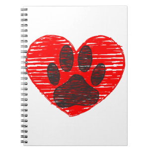 Caderno Espiral Pata De Cães Desenhada No Coração Vermelho