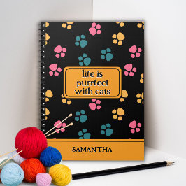 Caderno Espiral Pata de gato preto engraçado fofo