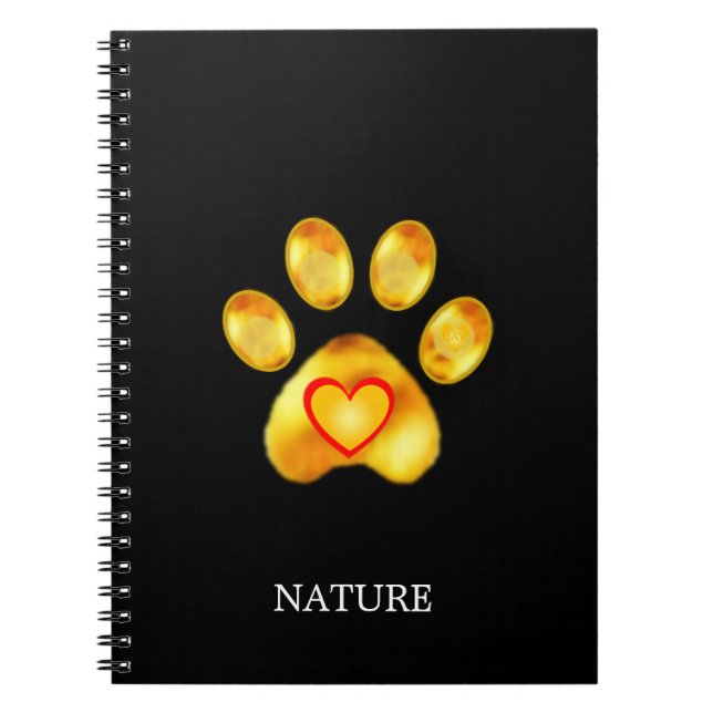 Caderno Espiral Pata Dourada com Coração em Preto (Frente)