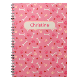 Caderno Espiral Patas de Cachorro Fofas & Ossos e Nome Personaliza