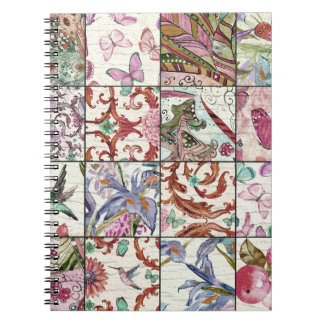 Caderno Espiral Patchwork da Natureza: Chic Seamless Background