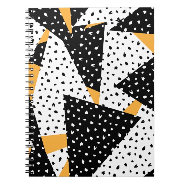 Caderno Espiral Patchwork de pontos mínimos: preto branco amarelo (Frente)