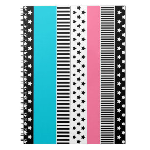 Caderno Espiral Patchwork de tiras multicolores de tecido i