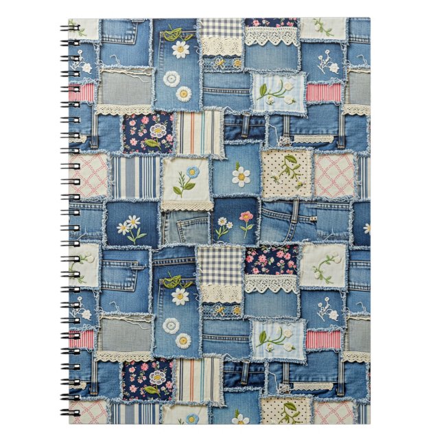 Caderno Espiral Patchwork Denim (Frente)