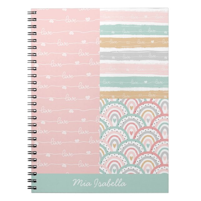 Caderno Espiral Patchwork Love Hearts Rainbow Pastel Notebook (Frente)