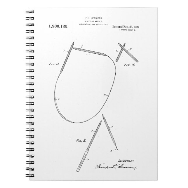 Caderno Espiral Patente de Agulha de tricô de 1918 (Frente)
