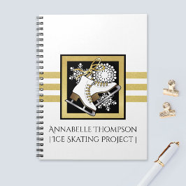 Caderno Espiral Patinação no Gelo Dourado Moderno Preto Branco