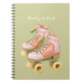 Caderno Espiral Patins de Rodas com Cordões Rosa Bege Verde
