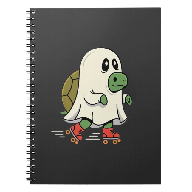 Caderno Espiral Patins de Rolo Ghost Turtle Design de Halloween_1 (Frente)