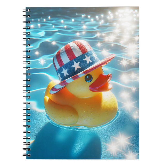 Caderno Espiral Pato De Borracha Amarelo Patriótico Na Piscina (Frente)