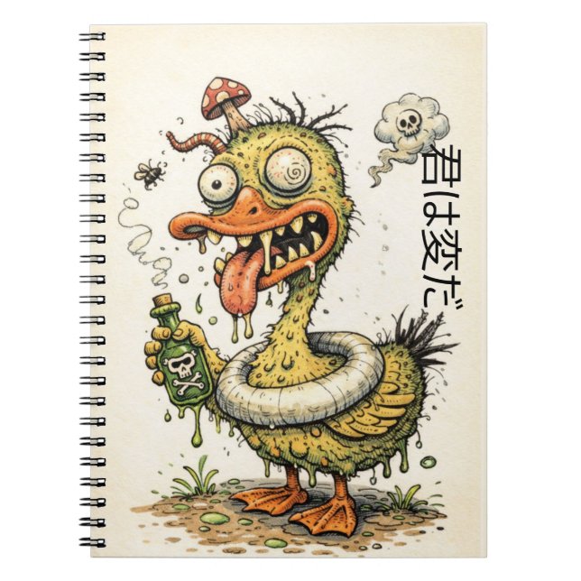 Caderno Espiral Pato estranho bebendo bebida estranha (Frente)