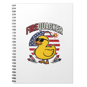 Caderno Espiral Pato Patriótico de Fogos de Artifício Design Vetor