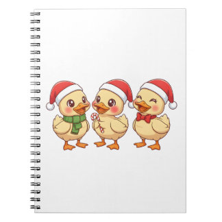 Caderno Espiral Patos de Natal Kawaii Fofos | Férias Festivas