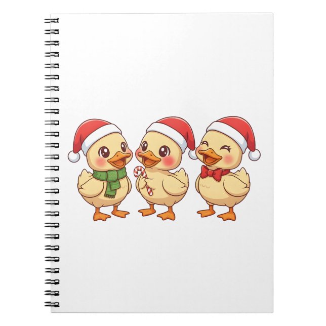 Caderno Espiral Patos de Natal Lindos e Kawaii | Férias Festivas (Frente)