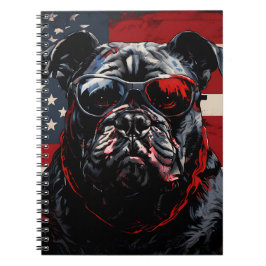 Caderno Espiral Patriot Bulldog com bandeira americana 4 de julho