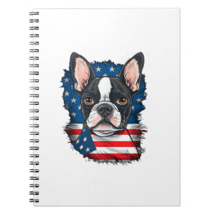 Caderno Espiral Patriótico Boston Terrier Dog Puppy American Flag