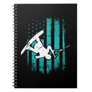 Caderno Espiral Patriótico EUA Flag Wakeboarder Wakeboard