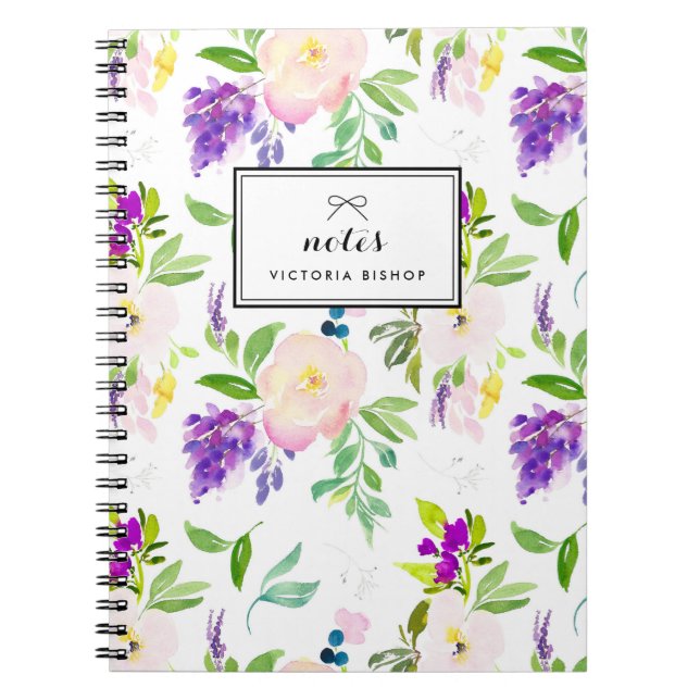 Caderno Espiral Patterno de Datul Watercolor Peonies e Wisterias (Frente)