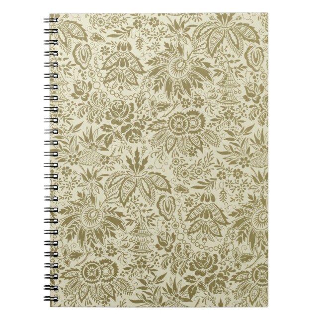 Caderno Espiral Patterno Floral Verde Sage - Damasco Antiquado (Frente)