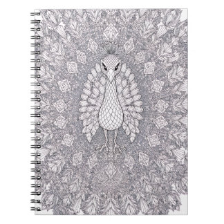 Caderno Espiral Pavão de Cristal Arte Geométrica de Pássaros