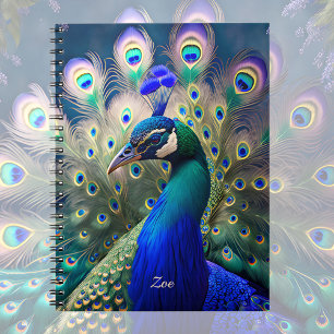 Caderno Espiral Pavão maravilhoso com palha e plumagem dourada