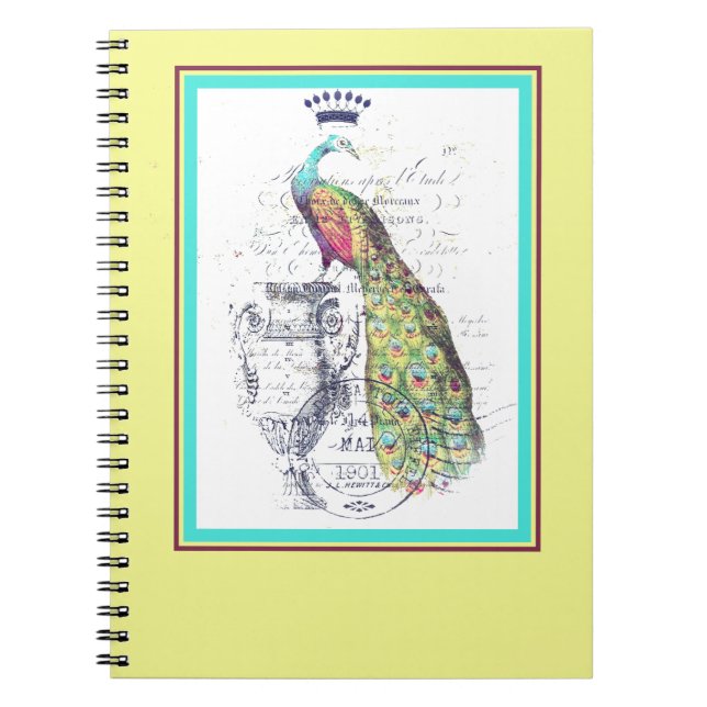 Caderno Espiral pavão real vintage (Frente)