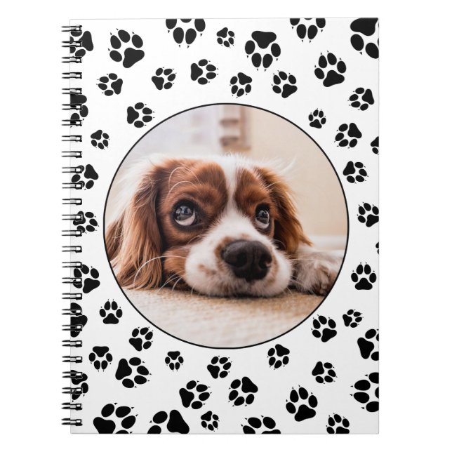 Caderno Espiral Pawprint Black Dog Personalizado Foto De Puppy (Frente)