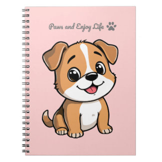 Caderno Espiral Paws and Enjoy Life Cute Puppy Notebook – Pastel