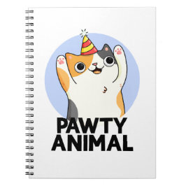 Caderno Espiral Pawty Animal Funny Party Hat Cat Pun