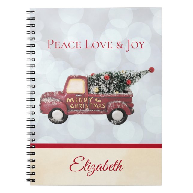 Caderno Espiral Paz Amor e Joy Truck Feliz Natal (Frente)